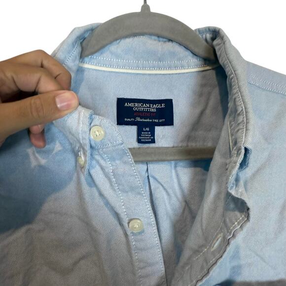 American Eagle Outfitters Shirt Mens Large Blue Cotton Athletic Fit Button Up - Picture 8 of 14